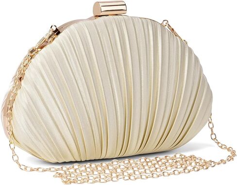 Pleated Satin Seashell Evening Clutch Purse for Women Elegant Clutch Handbag Shoulder Bag with Chain for Wedding in Saudi Arabia