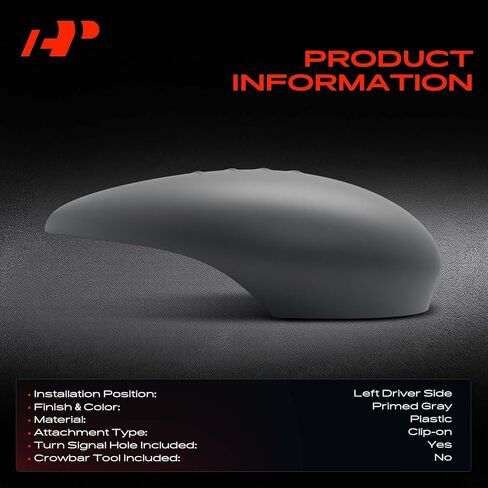A-Premium Driver Side Rearview Mirror Cover Cap - Compatible with Ford Fiesta 2011-2019 - Primed Gray, with Turn Signal Hole in Saudi Arabia