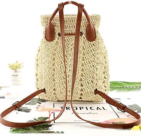 حقيبة ظهر نسائية منسوجة يدويًا متوسطة الحجم من القش برباط على الكتف حقيبة نهارية للشاطئ in Kuwait