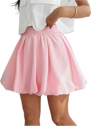 Floerns Women's Y2k Bubble Short Skirt Elastic Waist Pleated Hem Puffy Trendy Cute Going Out Mini Skirt in Saudi Arabia