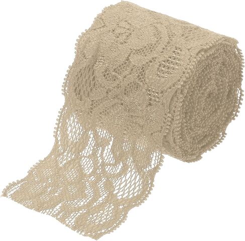 MECCANIXITY Lace Trim 5 Yards 2 Inch Flower Elastic Lace Ribbons for Craft Gift Package Decoration Wedding Headbands Beige in Kuwait