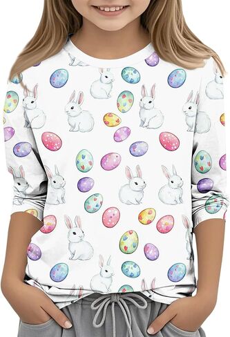 Girls Boys Easter Bunny Tshirt Kids Funny Rabbit Easter Egg Graphic Tee Cute Easter's Festival Print Tops 3-13 Years in Saudi Arabia