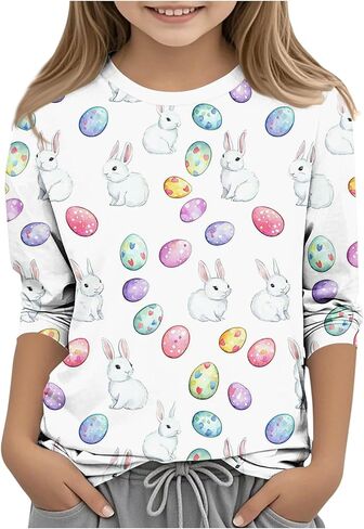 Girls Boys Easter Bunny Tshirt Kids Funny Rabbit Easter Egg Graphic Tee Cute Easter's Festival Print Tops 3-13 Years in Saudi Arabia