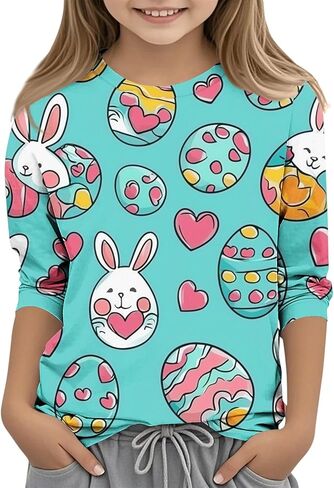 Girls Boys Easter Bunny Tshirt Kids Funny Rabbit Easter Egg Graphic Tee Cute Easter's Festival Print Tops 3-13 Years in Saudi Arabia