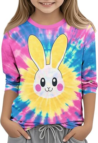 Girls Boys Easter Bunny Tshirt Kids Funny Rabbit Easter Egg Graphic Tee Cute Easter's Festival Print Tops 3-13 Years in Saudi Arabia