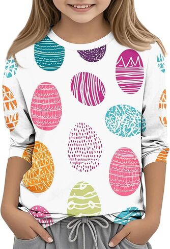 Girls Boys Easter Bunny Tshirt Kids Funny Rabbit Easter Egg Graphic Tee Cute Easter's Festival Print Tops 3-13 Years in Saudi Arabia