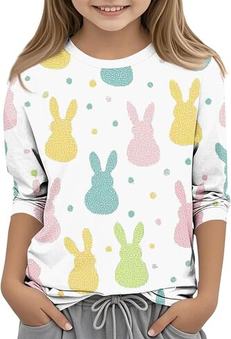 Girls Boys Easter Bunny Tshirt Kids Funny Rabbit Easter Egg Graphic Tee Cute Easter's Festival Print Tops 3-13 Years in Saudi Arabia