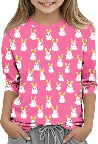 Girls Boys Easter Bunny Tshirt Kids Funny Rabbit Easter Egg Graphic Tee Cute Easter's Festival Print Tops 3-13 Years in Saudi Arabia