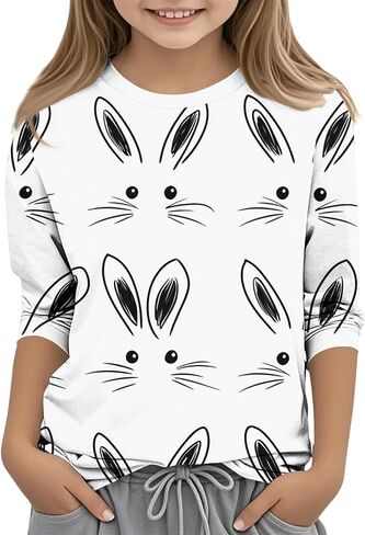 Girls Boys Easter Bunny Tshirt Kids Funny Rabbit Easter Egg Graphic Tee Cute Easter's Festival Print Tops 3-13 Years in Saudi Arabia