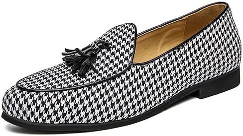 Santimon رجل المتسكعون فستان الزفاف أحذية الانزلاق على Houndstooth شرابة المتسكعون للرجال سهرة البدلة الأحذية in Saudi Arabia