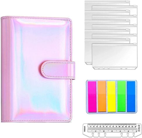 A6 PU Leather Binder Budget Notebook Envelopes Planner Organizer System with 10pcs Zipper Pockets,100 Labels, 1Ruler(Purple) in Saudi Arabia