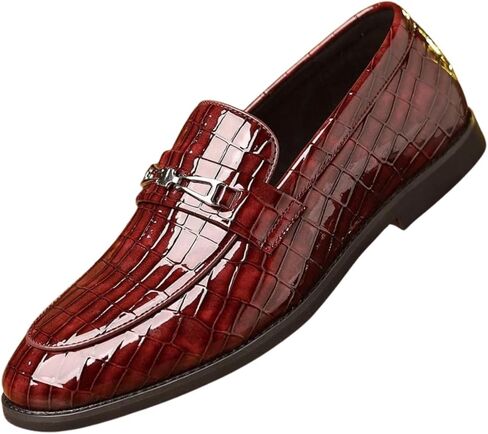 Santimon Men’s Loafers Crocodile Pattern Slip-On Dress Shoes Business Casual Metal Buckle Patent Leather Moccasins in Saudi Arabia