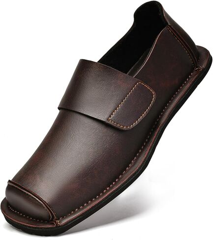 Men's Genuine Leather Slip On Square Toe Dress Loafers Shoes with Hook Loop Casual Low Heel Flats Breathable Footwear for Daily Commute Office Business Outdoors Classic Walking Boat Shoes in Saudi Arabia