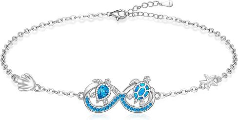 Turtle Bracelet for Women Sterling Silver Blue Opal Ocean Sea Turtle Bracelets for Women Charms Beach Infinity Jewelry Tortoise Gifts in Saudi Arabia