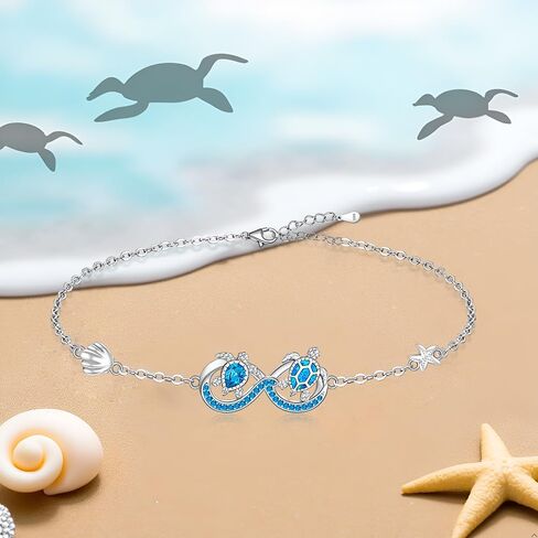 Turtle Bracelet for Women Sterling Silver Blue Opal Ocean Sea Turtle Bracelets for Women Charms Beach Infinity Jewelry Tortoise Gifts in Saudi Arabia
