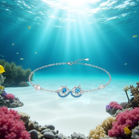 Turtle Bracelet for Women Sterling Silver Blue Opal Ocean Sea Turtle Bracelets for Women Charms Beach Infinity Jewelry Tortoise Gifts in Saudi Arabia