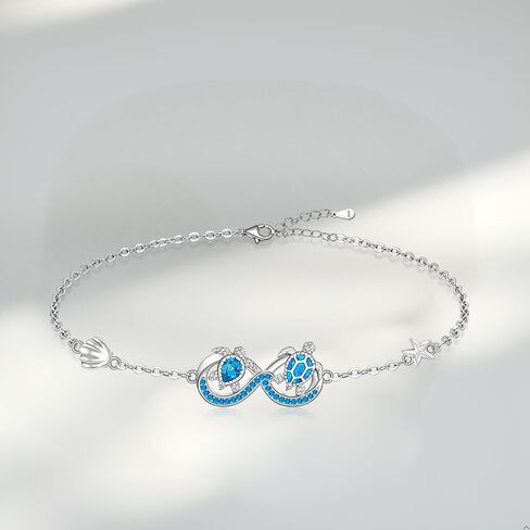 Turtle Bracelet for Women Sterling Silver Blue Opal Ocean Sea Turtle Bracelets for Women Charms Beach Infinity Jewelry Tortoise Gifts in Saudi Arabia