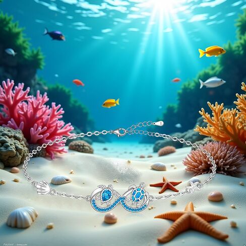Turtle Bracelet for Women Sterling Silver Blue Opal Ocean Sea Turtle Bracelets for Women Charms Beach Infinity Jewelry Tortoise Gifts in Saudi Arabia