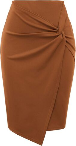 Kate Kasin Wear to Work Pencil Skirts for Women Elastic High Waist Wrap Front Knee Length Bodycon Skirt Tummy Control in Saudi Arabia