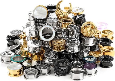 5 Pairs 316L Surgical Stainless Steel Random Colors Ear Gauges Tunnels Plugs Body Piercing Hypoallergenic expander Piercing Body Jewelry in Kuwait