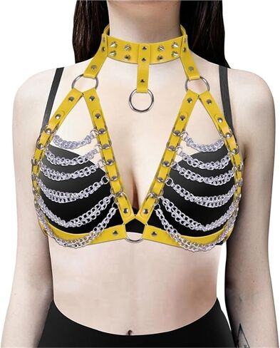 حزام جلد على شكل سلسلة فاسق للنساء ملابس داخلية قوطي BDSM مشد عبودية حزام حزام إكسسوارات عصرية (أحمر وردي) in Saudi Arabia