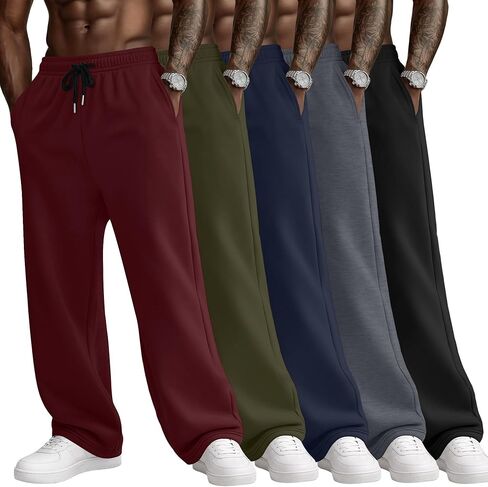5 Pack Men's Big and Tall Sweatpants Lounge Open Bottom Sweat Pants Workout Drawstring Joggers with Pockets in Saudi Arabia