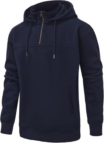 PINKMARCO Men’s Hoodie for Big & Tall: Fleece Quarter-Zip Hoodie for Men, Men’s Pullover Sweatshirt, Navy Blue in Saudi Arabia