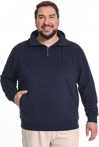 PINKMARCO Men’s Hoodie for Big & Tall: Fleece Quarter-Zip Hoodie for Men, Men’s Pullover Sweatshirt, Navy Blue in Saudi Arabia