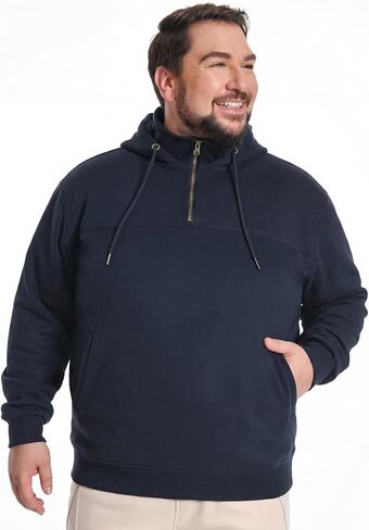 PINKMARCO Men’s Hoodie for Big & Tall: Fleece Quarter-Zip Hoodie for Men, Men’s Pullover Sweatshirt, Navy Blue in Saudi Arabia
