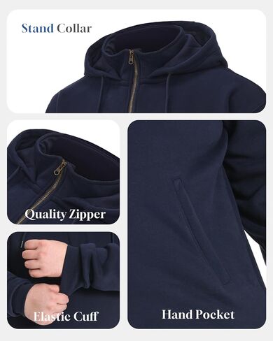 PINKMARCO Men’s Hoodie for Big & Tall: Fleece Quarter-Zip Hoodie for Men, Men’s Pullover Sweatshirt, Navy Blue in Saudi Arabia