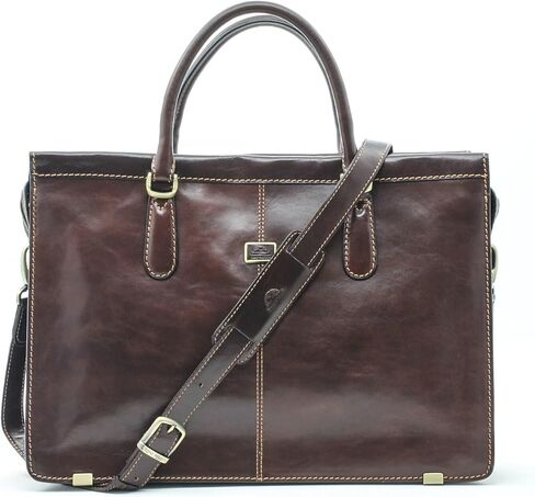 Tony Perotti Womens Italian Bull Leather Bella Fellini Double Compartment Leather Laptop Briefcase in Saudi Arabia