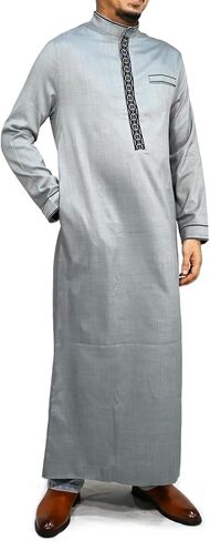 Men's Traditional Long Sleeve Thobe With Ankle Length And Black Trim Accents in Saudi Arabia