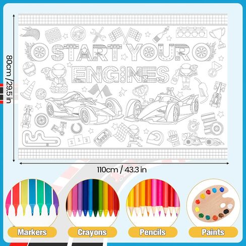 Race Car Coloring Poster Giant Race Car Theme Party Decorations Jumbo Coloring Books for Boys Large Racing Poster for School Classroom Home Party Supplies in Saudi Arabia