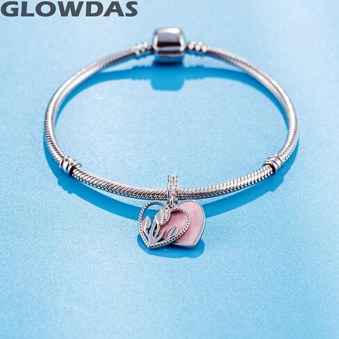 Holland Tulip Flower Pendant Charm fits Pandora Women Bracelet, 925 Sterling Silver Netherlands Floral Bloom Pink Enamel Heart Dangle CZ Beads, Gift for Wife/lover/Valentines Day in Saudi Arabia