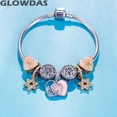 Holland Tulip Flower Pendant Charm fits Pandora Women Bracelet, 925 Sterling Silver Netherlands Floral Bloom Pink Enamel Heart Dangle CZ Beads, Gift for Wife/lover/Valentines Day in Saudi Arabia