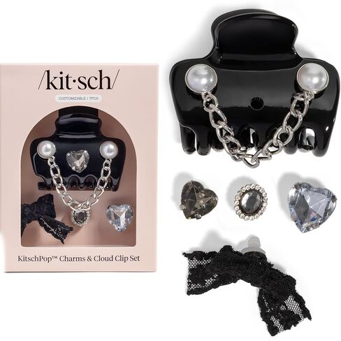 KitschPop™Charm Sets – Interchangeable Charms For Hair Clips, Hair Brushes | Durable Assorted Cute Charms | Compatible with KitschPop™Hair Accessories (Vintage Black, 7 Count (Pack of 1)) in Saudi Arabia