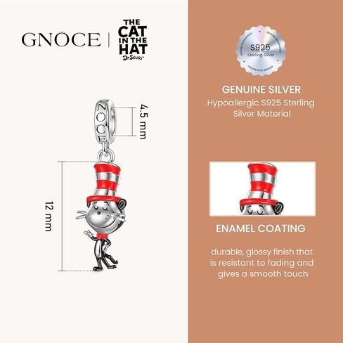 GNOCE القطة في القبعة Popcat قلادة متدلية سوار للنساء، S925 فضة استرليني متدلية سحر للنساء الزوجة، عيد الحب، مجوهرات عيد الأم in Saudi Arabia