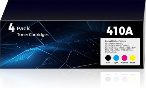خراطيش حبر بديلة 410A Pro M452 MFP M377 M477 لطابعة HP 410A 410X Toner Works for Pro MFP M477fnw، Pro MFP M477fdw M477fdn، Pro MFP M452nw M452dn M452dw M377dw (4 عبوات) in Kuwait