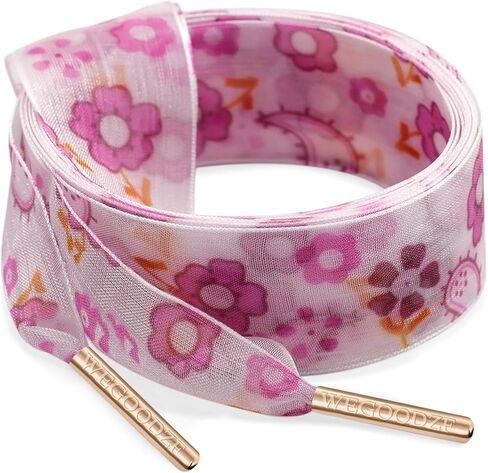 Print Organza Shoe Laces: 2 Pairs 2.5CM Wide Pattern Snow Yarn Shoelaces with Metal Tips in Saudi Arabia