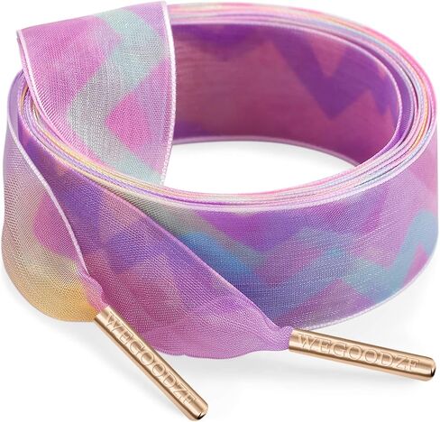 Print Organza Shoe Laces: 2 Pairs 2.5CM Wide Pattern Snow Yarn Shoelaces with Metal Tips in Saudi Arabia
