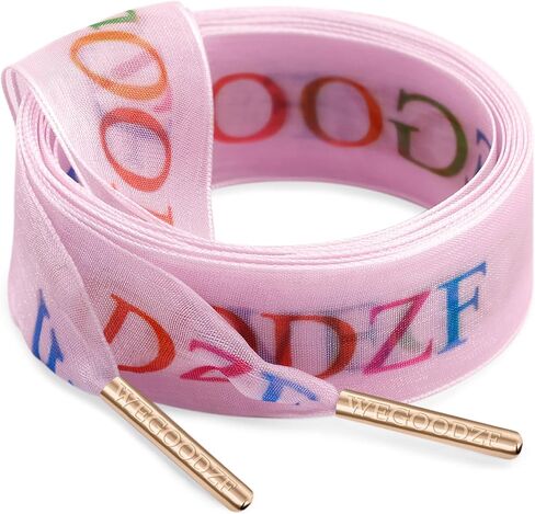 Print Organza Shoe Laces: 2 Pairs 2.5CM Wide Pattern Snow Yarn Shoelaces with Metal Tips in Saudi Arabia