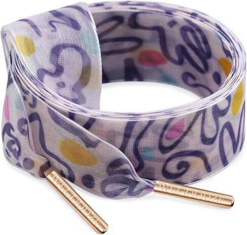 Print Organza Shoe Laces: 2 Pairs 2.5CM Wide Pattern Snow Yarn Shoelaces with Metal Tips in Saudi Arabia
