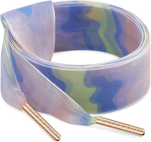 Print Organza Shoe Laces: 2 Pairs 2.5CM Wide Pattern Snow Yarn Shoelaces with Metal Tips in Saudi Arabia