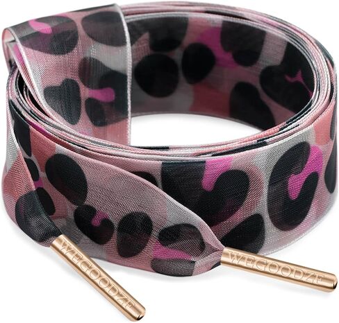 Print Organza Shoe Laces: 2 Pairs 2.5CM Wide Pattern Snow Yarn Shoelaces with Metal Tips in Saudi Arabia