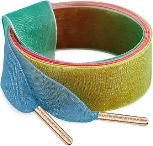 Print Organza Shoe Laces: 2 Pairs 2.5CM Wide Pattern Snow Yarn Shoelaces with Metal Tips in Saudi Arabia