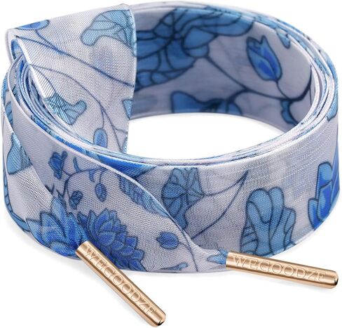 Print Organza Shoe Laces: 2 Pairs 2.5CM Wide Pattern Snow Yarn Shoelaces with Metal Tips in Saudi Arabia