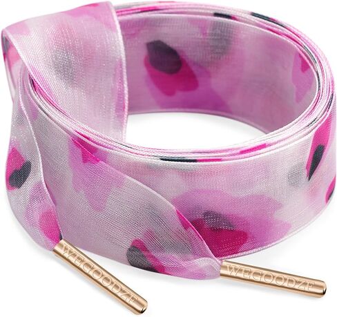 Print Organza Shoe Laces: 2 Pairs 2.5CM Wide Pattern Snow Yarn Shoelaces with Metal Tips in Saudi Arabia