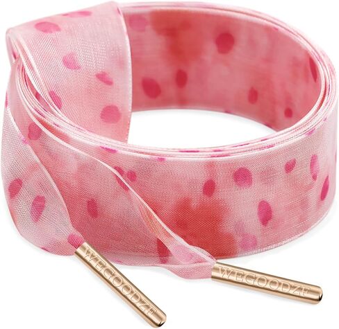 Print Organza Shoe Laces: 2 Pairs 2.5CM Wide Pattern Snow Yarn Shoelaces with Metal Tips in Saudi Arabia