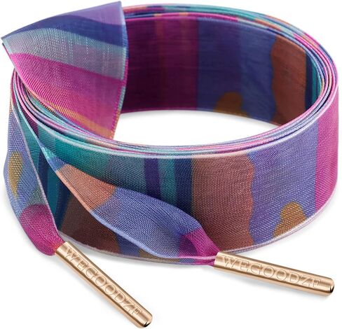 Print Organza Shoe Laces: 2 Pairs 2.5CM Wide Pattern Snow Yarn Shoelaces with Metal Tips in Saudi Arabia