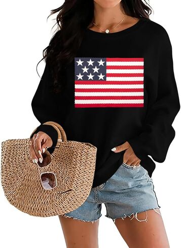 DUTUT American Flag Sweatshirt Women 4th of July Shirts Long Sleeve Crewneck Graphic USA Sweatshirts Patriotic Sweater in Saudi Arabia